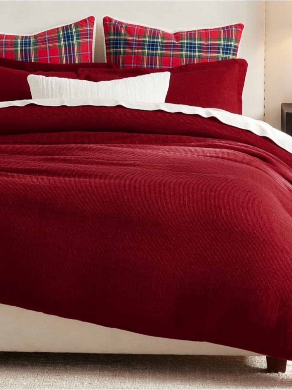 European Flax Linen & Red Velvet Duvet Cover